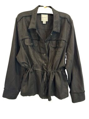 Tommy Bahama Two Palms Raw Edge 100% Linen Drawstring Utility Jacket